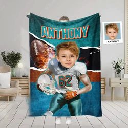 Personalized Miami Football Boy Blanket  Custom Face & Name