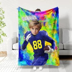 Personalized Chargers Football Boy Blanket  Custom Face & Name