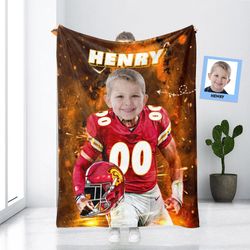 Personalized Football Kansas City Boy Blanket  Custom Face &