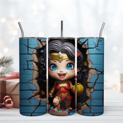 3D Inflated Wonder Woman Tumbler Wrap Design, 20oz Tumbler Design Sublimation Png