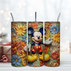 3D Mickey With Big Flowers Png File Skinny Tumbler 20oz Disney Png Digital