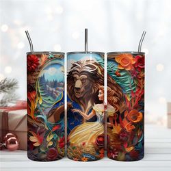 3D Inflated Beauty And The Beast Skinny Tumbler 20oz Template Digital Download File