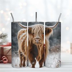 Highland Cow Winter Tumbler 20oz Sublimation Download