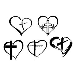 5 Designs Cross Heart Jesus God Heart Love Svg, Belief Svg