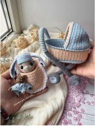 Baby Doll in a Baby Carriage,  Amigurumi PDF Pattern toys patterns
