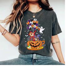 chip and dale halloween comfort colors shirt, disney pumpkin balloon shirt, disney skeleton shirt, disney halloween part