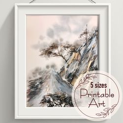 watercolour painting landscape - a tree in the mountains - printable art - 5 different sizes - instant download