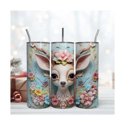 Floral Deer Template 20oz, Animals 3D Tumbler Design, Skinny 20oz Tumbler Design Digital File