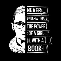 Never Underestimate Power Of Girl With Book RBG Ruth Svg