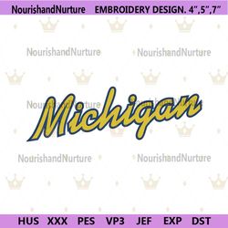 Michigan Wordmark Logo Machine Embroidery, Michigan Wolverines Text Logo NCAA Embroidery