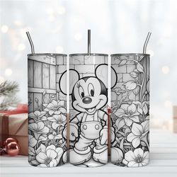 Little Mickey With Flowers Black And White Tumbler 20oz Digital Download Png
