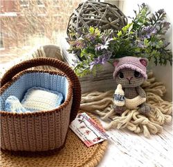 Baby cat in basket,  Amigurumi PDF Pattern toys patterns