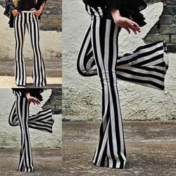 Cute Black and White Striped Flared Trousers – Beetlejuice Inspired