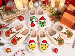 Cute Reindeer Christmas House Slippers,Xmas Fluffy Home Slides Reindeer Slippers,Christmas Gifts,Christmas Family slippe