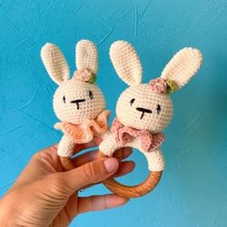 Bunny rattle with teether ring Amigurumi Crochet Patterns, Crochet Pattern