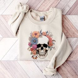 Floral Skull TShirt, Flower Skull Shirt, Women Skull Sweatshirts, Boho Skull Shirt, Wildflower Skull Tee, Valentines Day