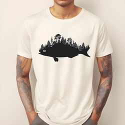 Fishing T-Shirts , Gift t-shirt for fishing Dad , Fish and Forest T-Shirt , Fish and Forest Screen Printed Shirt ,
