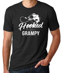 Hooked on Being Grampy T shirt Fishing T Shirt Fishing Mens Tee shirt, Funny Fathers Day Shirt Christmas Gifts Custom Gi
