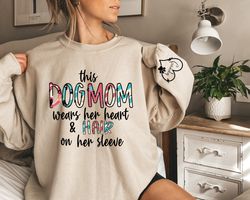 This Dog Mom Wears Her Heart on Her Sleeve Sweatshirt, Dog Paw, Custom Dog Name shirt, Dog Mama, Dog Mom, Dog Lover shir