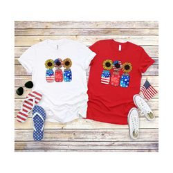 Patriotic Sunflowers ,Stars and Stripes Shirt, Retro American Flag, 4th of July Shirts, Kids Patriotic jar shirt,sunflow