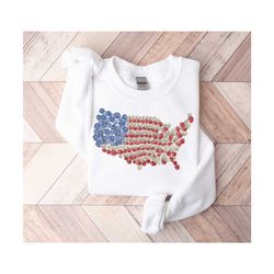 America Sweatshirt, Floral US Map Sweatshirt, USA Shirt, 4th Of July Crewneck Pullover, Patriotic Red White And Blue Wom