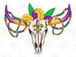 Mardi Gras Bull Skull Png Sublimation Design, Mardi Gras Png, Bull Skull Png, Western Mardi Gras Bull Skull Png Digital