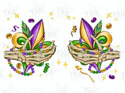 Skeleton with Fleur De Lis Mardi Gras png sublimation design download, Happy Mardi Gras png,Mardi Gras skeleton hands pn