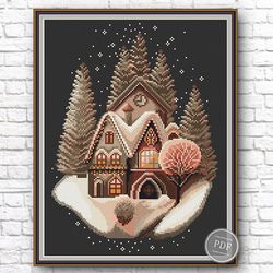 Christmas cross stitch pattern. Winter cross stitch. Christmas House. Stitching Christmas. PDF 400
