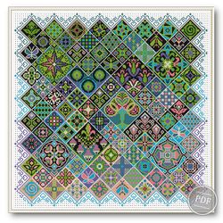 Cross Stitch Pattern Sampler Mosaic Geometric Cross Stitch Garden Green - Folk Ethnic Design Modern PDF 459