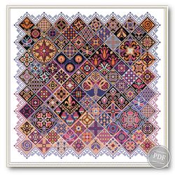 Cross Stitch Pattern Mosaic Geometric Cross Stitch Garden Plum - Folk Ethnic Design Modern Embroidery PDF 460