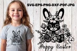 Easter Bunny SVG  Cut File Rabbit  with Flowers Vector Floral cricut template for laser cutting hand drawn eps dxf png