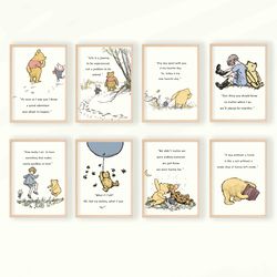 Set of 8 Winnie the pooh prints in color, Winnie the Pooh Quote Prints, Baby Shower Pooh, Nursery Decor, Nursery Wall Ar