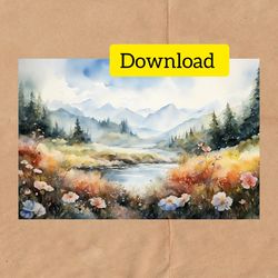 watercolor landscape instant download
