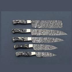 Handmade Damascus chef knife set of 5 pcs with Multi color Resin Handle Gift for Father Kitchen Knife Groomsmen Gift Lov