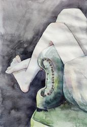 Original Watercolor Woman's Legs Erotic Wall Art Figurative Female Feminine Contemporary Interior