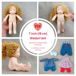 DIY Waldorf doll 7 inch (18 cm) tall. PDF pattern and tutorial. Patterns of doll clothes as bonus!