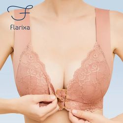 Invisible Backless Bralette,Sexy Lace Bra for Women, Wire Free Buckle Front Bra Big Bust Underwear, Flarixa Large Size