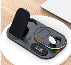 4 in 1 Charging Station: Wireless Charger with Light for iPhone 14/13/12/11/X, Apple Watch, AirPods, Samsung Galaxy Watc
