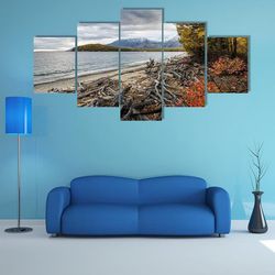 Ake And Mountains Of Siberia Nature 5 Pieces Canvas Wall Art, Large Framed 5 Panel Canvas Wall Art