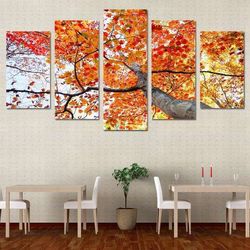 autumn fall 01 nature 5 pieces canvas wall art, large framed 5 panel canvas wall art