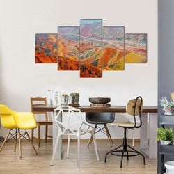 beautiful landscape of rainbow mountains at zhangye 5 pieces canvas wall art, large framed 5 panel canvas wall art