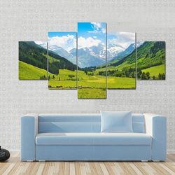 beautiful landscape with the alps 5 pieces canvas wall art, large framed 5 panel canvas wall art