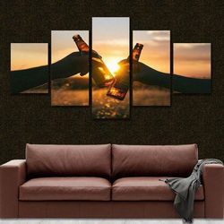 beer cheers canvas set beer sunset nature 5 pieces canvas wall art, large framed 5 panel canvas wall art