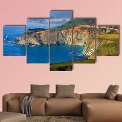 Big Sur California Coast Nature 5 Pieces Canvas Wall Art, Large Framed 5 Panel Canvas Wall Art