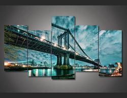 brooklyn manhattan bridge nature 5 pieces canvas wall art, large framed 5 panel canvas wall art