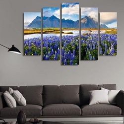 canhas violet flower nature 5 pieces canvas wall art, large framed 5 panel canvas wall art
