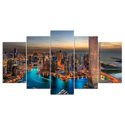 city landscape 01 nature 5 pieces canvas wall art, large framed 5 panel canvas wall art