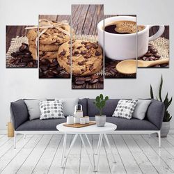 Cup Of Coffee 5 Nature 5 Pieces Canvas Wall Art, Large Framed 5 Panel Canvas Wall Art