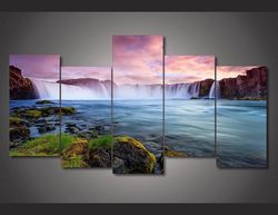 falls scenic 1 nature 5 pieces canvas wall art, large framed 5 panel canvas wall art