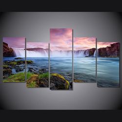 falls scenic nature 5 pieces canvas wall art, large framed 5 panel canvas wall art